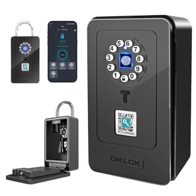 SFW New Smart Lock Boxes, Fingerprint Key Box Bluetooth Key Box with App Control & Passcode, Waterproof Wall Mounted & Door Hanging Security Lock Box (Fingerprint Unlock)