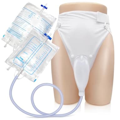 Catheter for Men, Urine Collection Bag for Elderly Men Male Age 80, Reusable Portable Silicone Urinal with 2 Bags (White-Elderly Men)