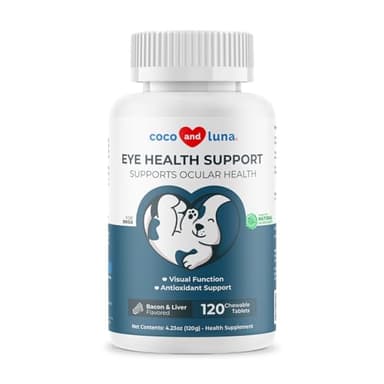 Eye Support for Dogs - 120 Chewable Tablets - Supplements for Vision, Eye Vitamins for Dogs, with Cod Liver Oil Antioxidant, Omega 3 EPA and DHA Fatty Acids.