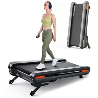 Vitalwalk 12% Auto Incline Walking Pad, 43"x18" Wide Full Deck Under Desk Treadmill with 350lb Capacity, 3.0HP, Compact Portable Treadmills for Home Office, 4-Way Mobility & Vertical Storage, App