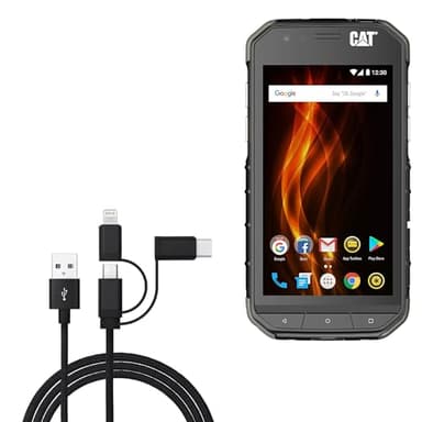 BoxWave Cable Compatible with CAT S31 - AllCharge 3-in-1 Cable - Jet Black
