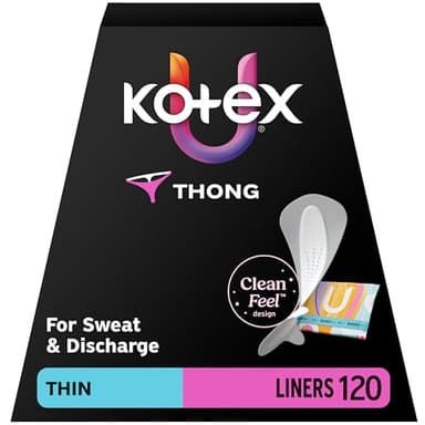 Kotex Daily Thong Liners, Wrapped, Light Absorbency, Regular Length 120 Count (Packaging May Vary)