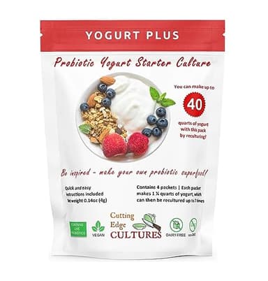Cutting Edge Cultures Yogurt Plus Probiotic L. Reuteri B. Longum L Plantarum Starter 4 Grams 4 Packets