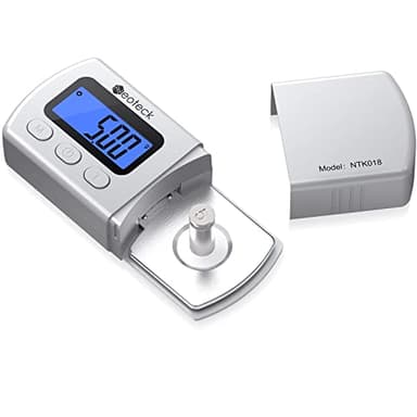 Neoteck Digital Turntable Stylus Force Gauge 0.01g/5.00g with Blue LCD Backlight Turntable Stylus Pressure Gauge with 5g Weight & Leather Case Accurate Tracking for Tonearm Phono Cartridge-Silver