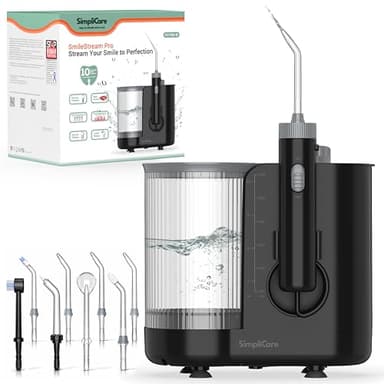 SimpliCare Pro Countertop Water Flosser for Teeth | 10 Pressure Levels, 21–160 PSI | 20.3 oz. Large Tank | Complete 8-Tip System for Braces, Implants & Gum Care | BPA-Free Oral Irrigator (FC1761B)