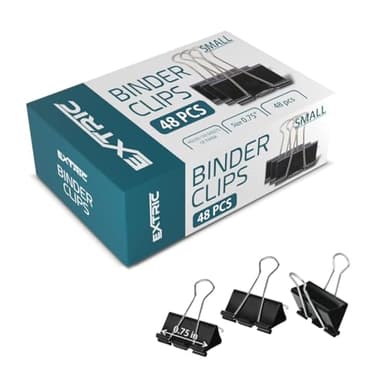 Binder Clips - 48 Small Binder Clips, 0.75 Inch Black Paper Clamps, File Clip for Home, Office and School Supplies
