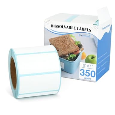 THEBLUETOUCH Dissolvable Food Labels with Dispenser - 1" x 2" Water Soluble Labels, No Residue for Meal Prep & Food Storage Containers (1 Roll, 350 PCS/Roll)
