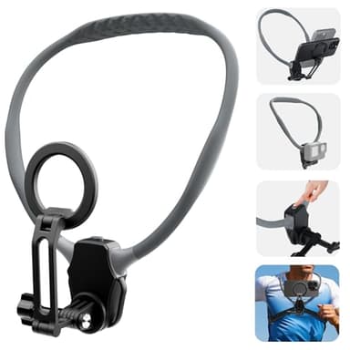 Beviliu Magnetic Neck Phone Holder for Recording, Hands Free POV/Vlog Neck Mount with Chest Strap, Video Filming for Cooking/Riding, Content Creator for iPhone 16 15 14 13 12 Android GoPro Insta360
