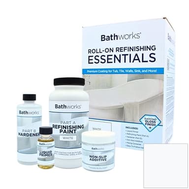 Bathworks Essentials Roll-On Refinishing Kit - 22 fl oz, High Gloss White, Long-Lasting Acrylic Resin Finish with Non-Slip Additive - Professional-Grade DIY Coating for Bathtubs, Tile, Sinks & Showers (Paint Materials Only)