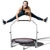 BCAN 40/48" Foldable Mini Trampoline Max Load 330lbs/440lbs, Fitness Rebounder with Adjustable Foam Handle, Exercise Trampoline for Adults Indoor/Garden Workout, Black
