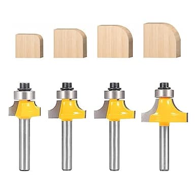 TOTOWOOD Roundover Router Bit Set，4pcs Router bit Set，1/4 inch Shank，Radius in 1/8", 1/4", 3/16", 5/16"，Bearing Guide for Rounding Edge bit (4pcs Roundover Router Bit)