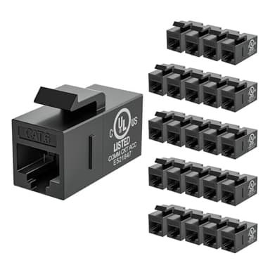 VCE CAT6 RJ45 Keystone Couplers (UL Listed), 25-Pack Ethernet Keystone Jack Female to Female UTP for Cat6/Cat5e/Cat5 Network Cable, Black