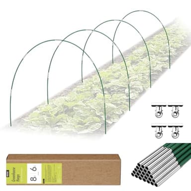 RIFNY 24 PCS Garden Hoops for Raised Beds, Greenhouse Hoops Kit Long Grow Tunnel for Row Cover, Rust-Free Fiberglass Garden Support Poles for Insect Mesh Netting Freeze Plant Cover (Green)