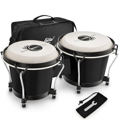 Eastar Bongo Drums 6” and 7” Congas Drums for Kids Adults Beginners Professional Wood Percussion Instrument with Bag and Tuning Wrench, Black