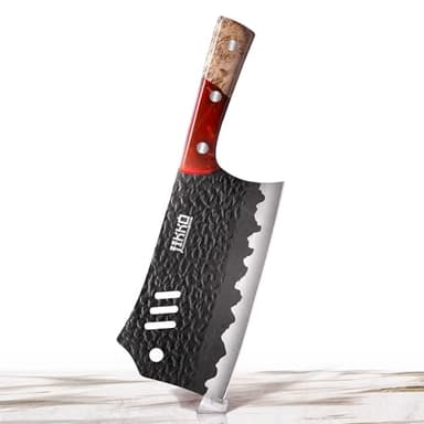 Jikko Japanese Meat Cleaver Knife Phoenix Edition Cleaver, 7.3" Blade, Forged Hammered Blade, Olive Wood & Resin Handle, Butcher Knife Cleaver, Japanese Kitchen Knife
