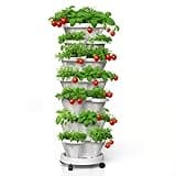 Lykvrii Strawberry Planters, 7 Tiered Vertical Stackable Planter, Herb Stacking Tower Garden, Flower and Vegetable Planters with Support Pole Indoor and Outdoor with Removable Wheels - White