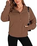 MANGOPOP Quarter Zip Pullover Women Sweatshirts Hoodies with Thumb Holes 10 Kangaroo Pockets Half Zip Cropped Clothes