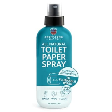 Aromasong 100% Natural Toilet Paper Spray for wiping – Flushable Wet Wipe Alternative - Toilet Paper Moistener for Personal Cleansing - Septic Safe, 4 fl oz