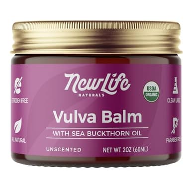 NewLife Naturals Certified Organic Vulva Balm w/Sea Buckthorn- Itching Dryness Irritation Menopause Support, Postpartum Essentials, Vaginal Moisturizer | All Natural Intimate Feminine Care - 2oz USA