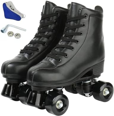 Jessie Leather Roller Skates - Women's 9/ Men's 7.5 - Black Wheel - Quad Skate Wheels - ABEC-7 Bearings - Lace-Up - Unisex Adult