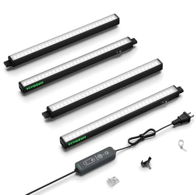 VIVOSUN T5 Grow Lights for Indoor Plants, 5000K Full Spectrum 28W (4 x 7W), 1FT LED Plant Light Strip with Timer & Dimming Controller for Seed Starting, Greenhouse, SGS Compatible, Linkable, 4-Pack