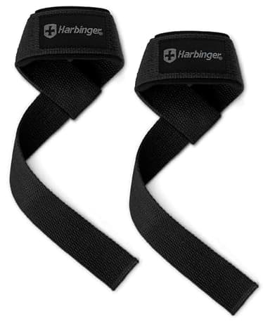 Harbinger Padded Cotton Lift Straps, Black - Soft, Supportive Neotek Wrist Pads - 21.5" Length, 1.5" Width - Reinforced Edges & Heavy-duty Stitching - Cushions Wrists for Lifting Support