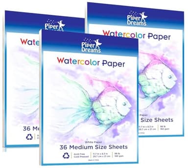 108 Sheets of Watercolor Paper (11.7" x 8.3"). The Perfect Multipurpose Art Paper Including Water Colors, Drawing, Crafts, Sketching & Finger Painting; Kids and Adults; Loose White Sheets; Bulk Pack