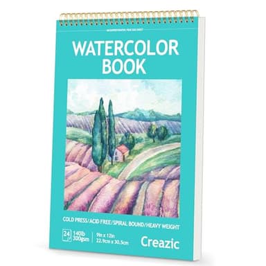 Creazic 9"x12" Watercolor Paper Pad, Spiral Bound with Tear Line, 24 Sheets (140lb/300g): Art and School Supplies- Water Color Paper for Adults Kids-Watercolors, Watercolor Sketches, and Art Journals