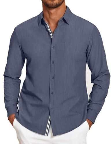 COOFANDY Mens Button Down Long Sleeve Shirt Chambray Shirts for Men Untucked Shirt, Navy Blue, 3X-Large