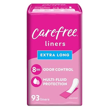 Carefree Panty Liners for Women, Extra Long, Wrapped, Unscented, 93ct | Pantiliners, Carefree, Daily Liners for Women, Light Periods and Leaks, 8-Hour Odor Control | 93ct (Packaging May Vary)