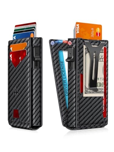 Wallet for Men，Slim Minimalist Wallet with Money Clip ＆ ID Window, RFID Blocking Pop-Up Credit Card Holder，Smart Auminum Mens Wallet Holds 9-13 Cards, Front Pocket Bifold (Magnetic Closure, Gift Box)