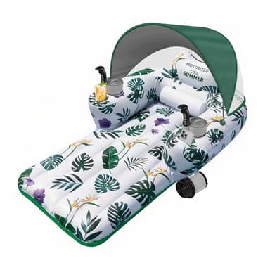 GIGIGO Motorized Pool Float with Canopy, Rechargeable Motorized Lounger for Adults with Dual Motors, Green Lake Floats Adult Size with Cup Holder for Parties, Vacations & Relaxation