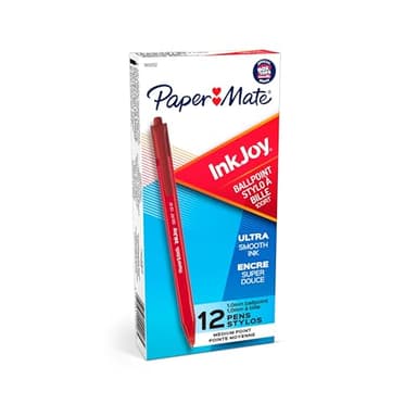 Paper Mate InkJoy 100RT Retractable Ballpoint Pens, Medium Point, Red, Box of 12