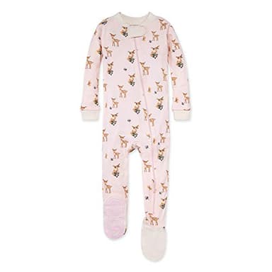Burt's Bees Baby baby girls Pajamas, Zip Front Non-slip Footed Pjs, 100% Organic Cotton and Toddler Sleepers, Oh Deer, 12 Months US