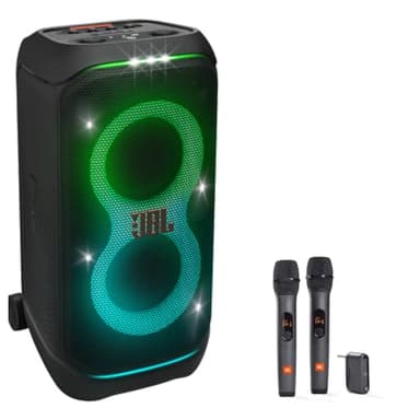 JBL PartyBox Stage 320 Portable Party Speaker with Wireless Two Microphone System (Black)
