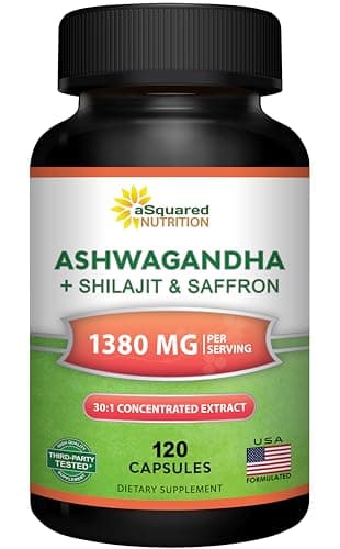 aSquared Nutrition Ashwagandha Supplements for Men & Women + Shilajit & Saffron - 120 Capsules - Extra Strength 30:1 Extract - Pure Root Powder Complex - Pills Alternative to Gummies & Drops