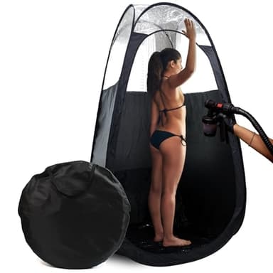 Large Spray Tan Tent – Deluxe Pop Up Tent Portable Tanning Booth with Carry Case – Clear Window for Perfect Spray Tanning – Easy Clean for Home & Salon(Black)