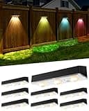 2025 Upgraded Solar Fence Lights Outdoor 8 Pack, 3000K-6000K Solar Deck Lights 30H Runtime, 12 RGB Modes Solar Powered Wall Lights IP65 Waterproof Auto On/Off for Backyard, Patio, Step, Gutter 3 Lens