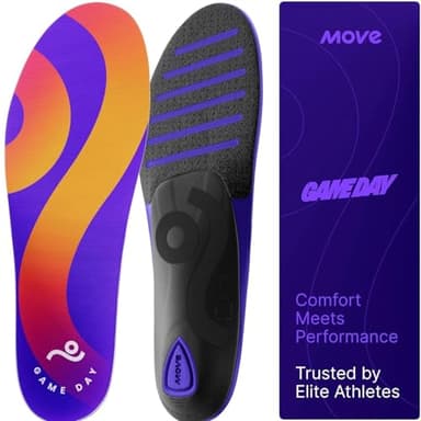 Move Game Day Performance Insoles - for Plantar Fasciitis, Arch Support, Basketball, Active Lifestyle, Running, and Athletics - Composite Heel and Reactive Stability (M 11-11.5 / WM 12.5-13)