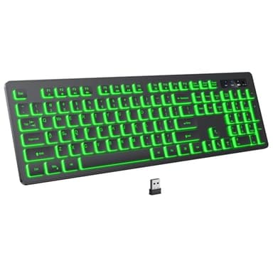 KOPJIPPOM Backlit Wireless Keyboard, 2.4G Silent Wireless Light Up Keyboard, Full Size Computer Keyboards with 7 Colored Backlits, Rechargeable Keyboards for Windows, PC, Laptop (Black, Normative)