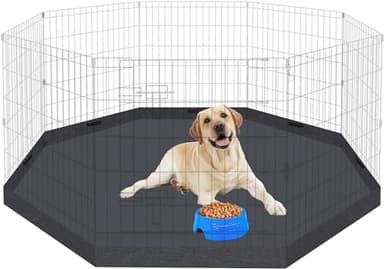 Dog Pet Playpen 8 Panel 24 Inch with Bottom Pad for Small Medium Pets Indoor Outdoor (Black Bottom Pad)