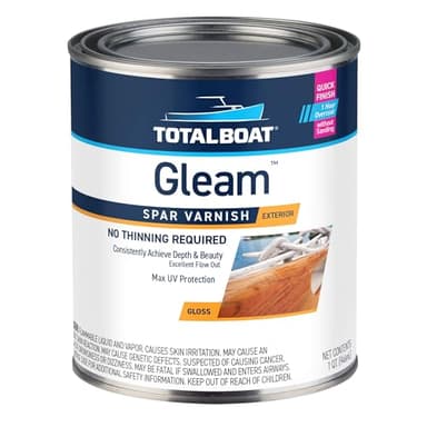 TotalBoat Gleam Marine Spar Varnish, Gloss and Satin Polyurethane Finish for Wood, Boats and Outdoor Furniture (Gloss Quart)