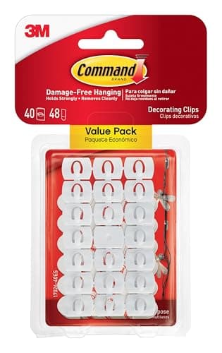 Command Decorating Clips, 40 Clips and 48 Strips, Damage-Free Hanging Light Clips with Adhesive Strips, No Tools Small Wall Clip for Hanging Lights and Cables