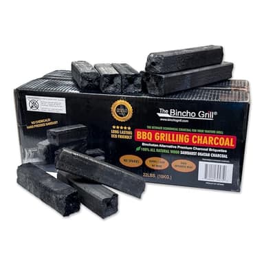 The Bincho Grill Ogatan Briquettes Charcoal for Yakitori & Grilling - Japanese Binchotan Alternative – 100% Natural, High Heat, Long-Lasting, No Smoke – 22lbs