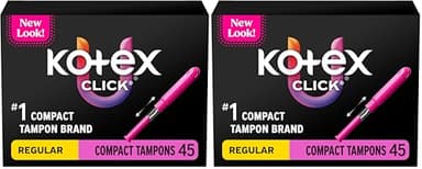 U by Kotex Click Compact Tampons, Regular Absorbency, Unscented, 45 Count (Pack of 2)