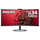 Philips 34E1C5600HE 34" UltraWide QHD 21:9 Monitor with Built-in Windows Hello Webcam & Noise Canceling Mic, USB-C Docking, Stereo Speakers, 100Hz, 4-Year Advance Replacement