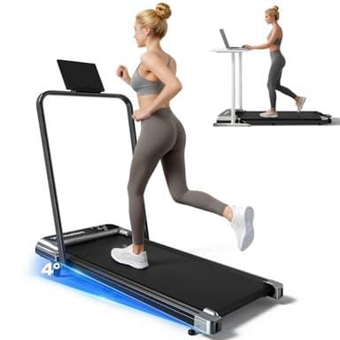 Walking Pad Treadmill with Handle Bar and Adjustable Incline, Compact Portable Treadmills for Home Office, 2.5HP Quiet Anti-Slip Under Desk Treadmills, 0.6-3.8 MPH Remote Speed Control, 265 LBS
