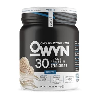 Owyn Only What You Need Pro Elite High Protein Powder, 30g Vegan Protein for Workout Recovery, Delicious Smooth Taste, Zero Sugar, Low Net Carbs, Vanilla, 12 Servings (1.32 LB)