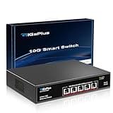 5-Port 10Gb Ethernet Switch Unmanaged with 5 x 10G RJ45 Ports, GiGaPlus 10Gbe Network Switch Easy for 10G NAS, PC, WiFi7 Routers, 10G NIC/Adapters. 100Gbps Switching Capacity. Desktop/19-inch Rack