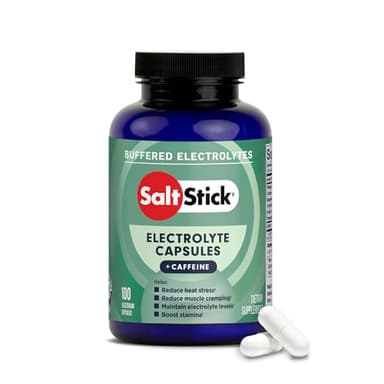 SaltStick Electrolytes with Caffeine - Salt Pills and Electrolytes for Running, Hydration, Leg Cramps Relief, Sports Recovery, Hiking Essentials - Salt, Magnesium, Potassium, Vitamin D3 - 100 Count